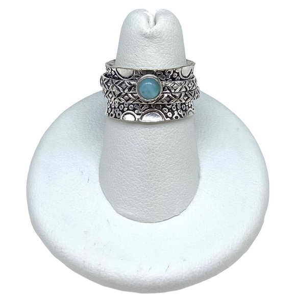 Artisan Jewelry - Larimar Meditation Spinner Ring Natural Stone Size 6.5 Sterling Silver 925 Blue